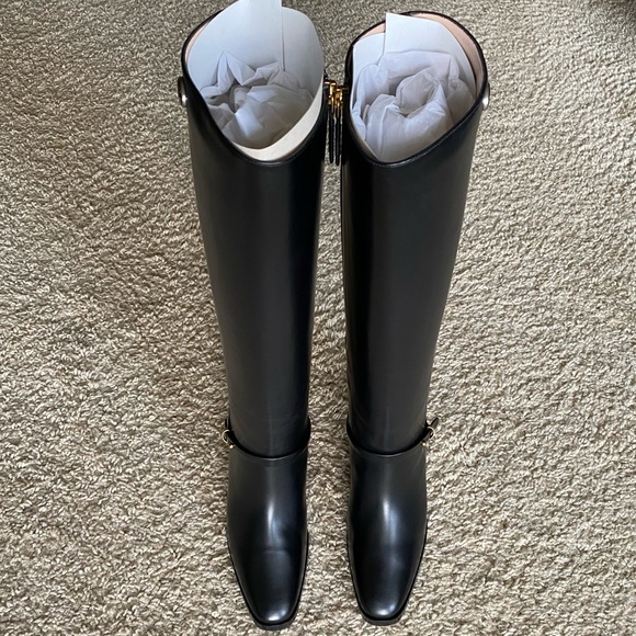 Gucci Black Marmont Leather Elite Calf Knee High Boots Sz 36.5 - Picture 6 of 16